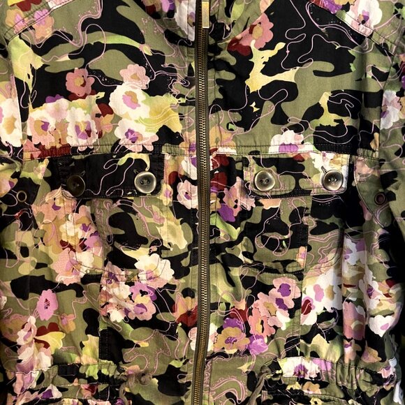 Erin London Jacket women's Size Medium Zip Up Floral Camouflage - Picture 2 of 11